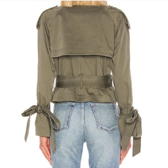 Anine Bing Twill Aria Military Green Cropped Trench Coat Size XS - Picture 3 of 16